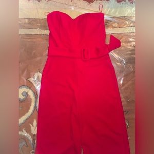 Red Revamped Strapless Jumpsuit in a size Small for wider lower body & small top